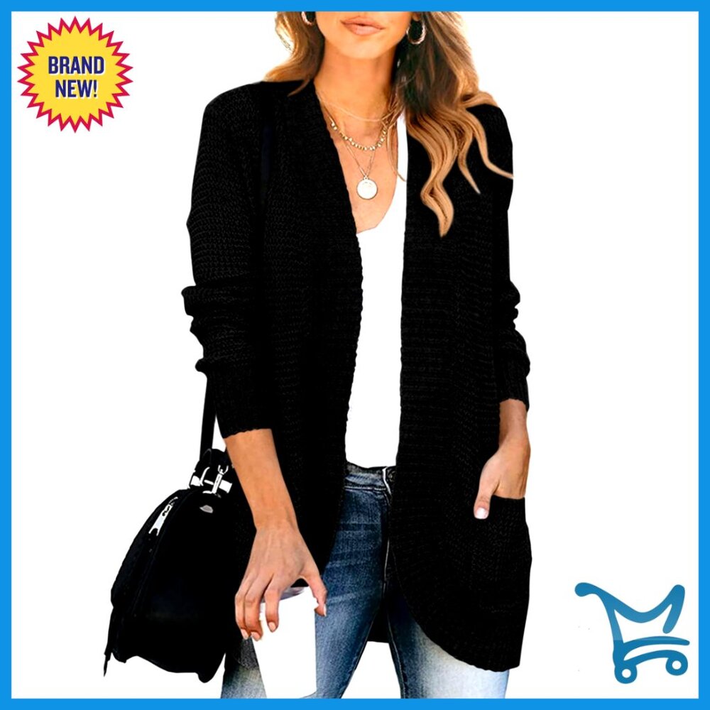 Long Sleeve Open Front Cardigan With Pockets, Lightweight Knit, Loose Fit